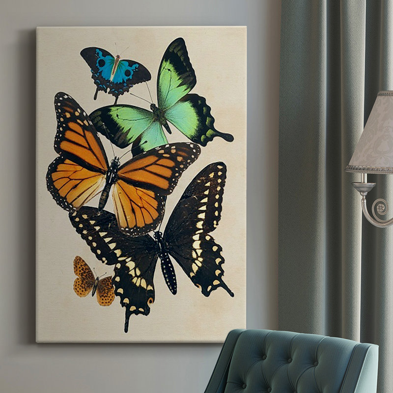 Collage de papillons I, toile tendue avec châssis de qualité supérieure - prête à être accrochée, H 60 po x l 40 po x P 1 po