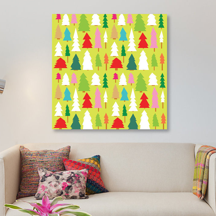 «Christmas Trees», impression sur toile, H 12 po x l 12 po x P 0,75 po, Pas de tapis, Toile tendue