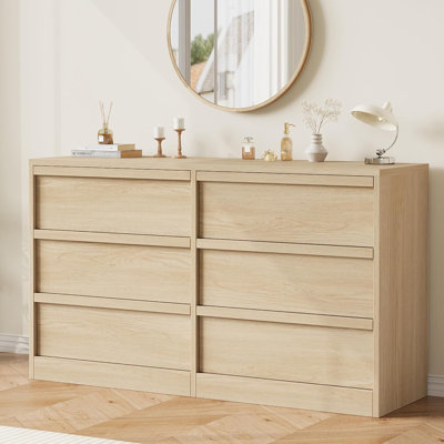 Commode moderne en bois à 6 tiroirs pour le rangement de la chambre à coucher, jaune