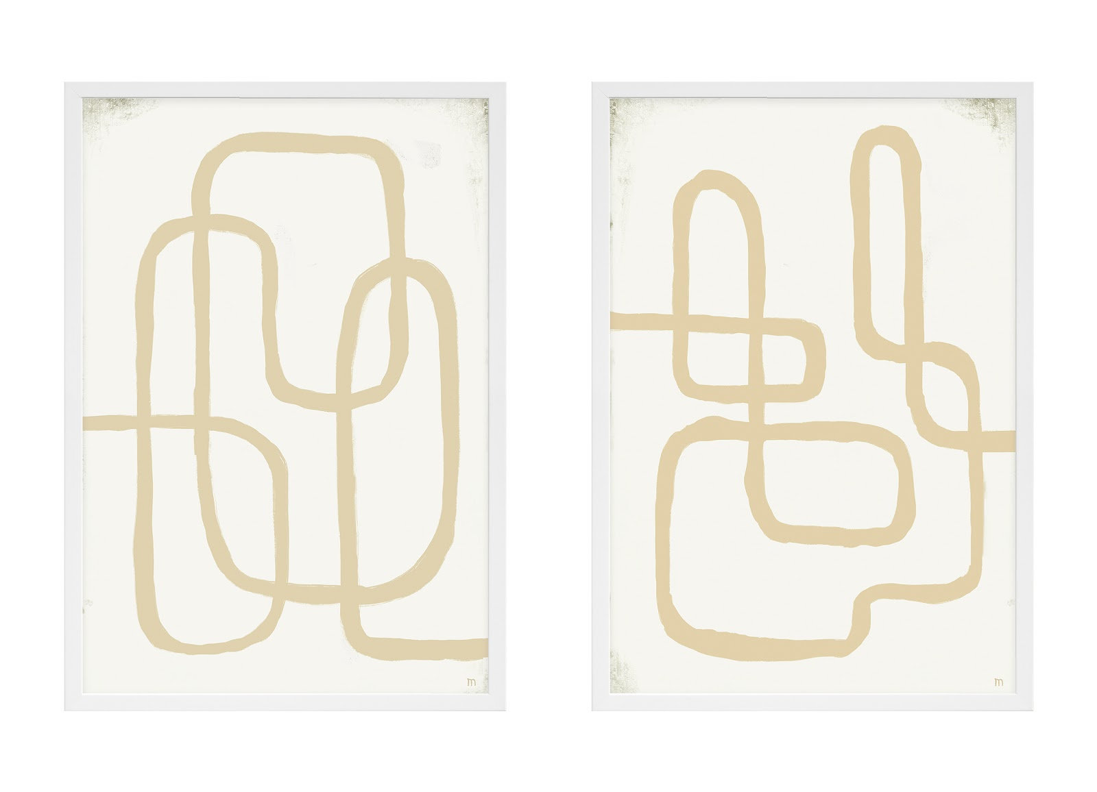 Line Works In White by StudioM, 25" H x 35" W x 1.25" D, White Framed Paper