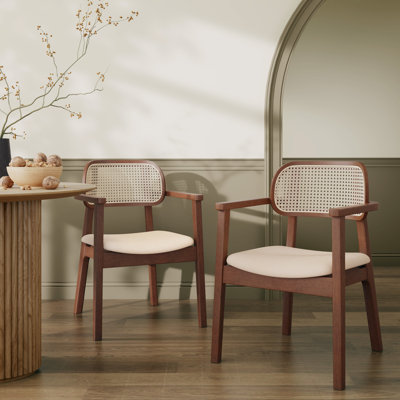 PE Rattan Dining Chairs With Cushioned Seat & Wooden Frame