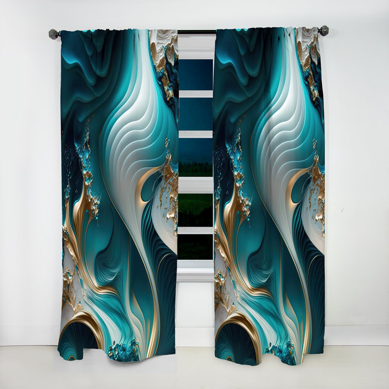Abstract Geode Turquoise II - Rideau en marbre abstrait - Velours obscurcissant - 1 panneau, L 52 po x L 63 po