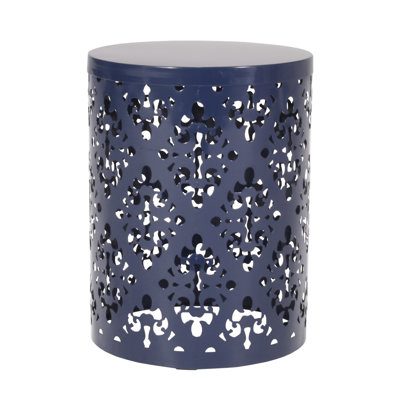 Outdoor Metal End Table - Large, Navy Blue, Charming Iron Cut Feature, 13.75W X 13.75D 18.00H, No Assembly Required Markedly Big Size, Decoration, Truly