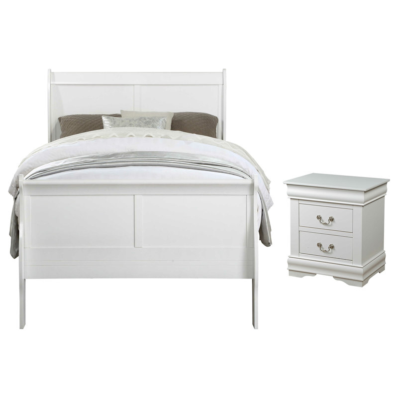 Ensemble de chambre à coucher Engstrom, Blanc, Simple, 2 pièces : 1 table de chevet, 1 lit