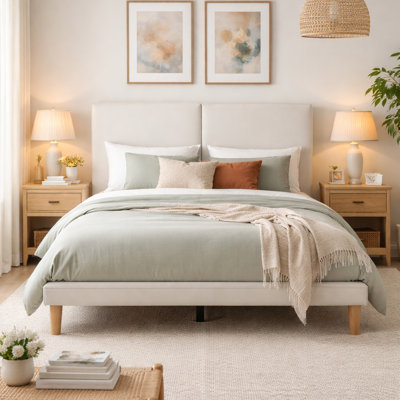 Willma Upholstered Scalloped Platform Bed with Wider Headboard