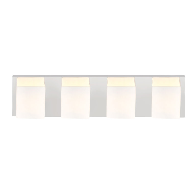 26'' 4-Light Bathroom Sconce with Satin Nickel Finish For Bathroom, Vanity Area, Hallway – G9 LED Compatible – Off-White Glass Shades, Modern Linear Design