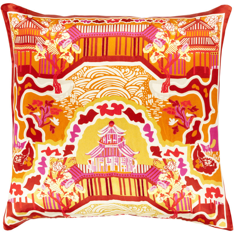 Housse de coussin Geisha, H 22" x l 22" x P 0,25", Orange / Rouge