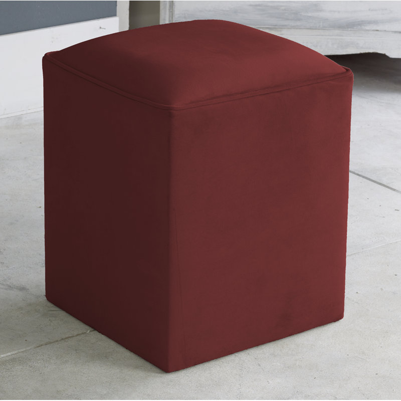 Henton 40cm Wide Velvet Square Solid Colour Pouffe Ottoman, Burgundy