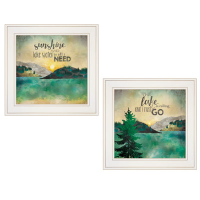 Vignette 2 pièces «Lake / Sunshine» par Marla Rae, cadre blanc