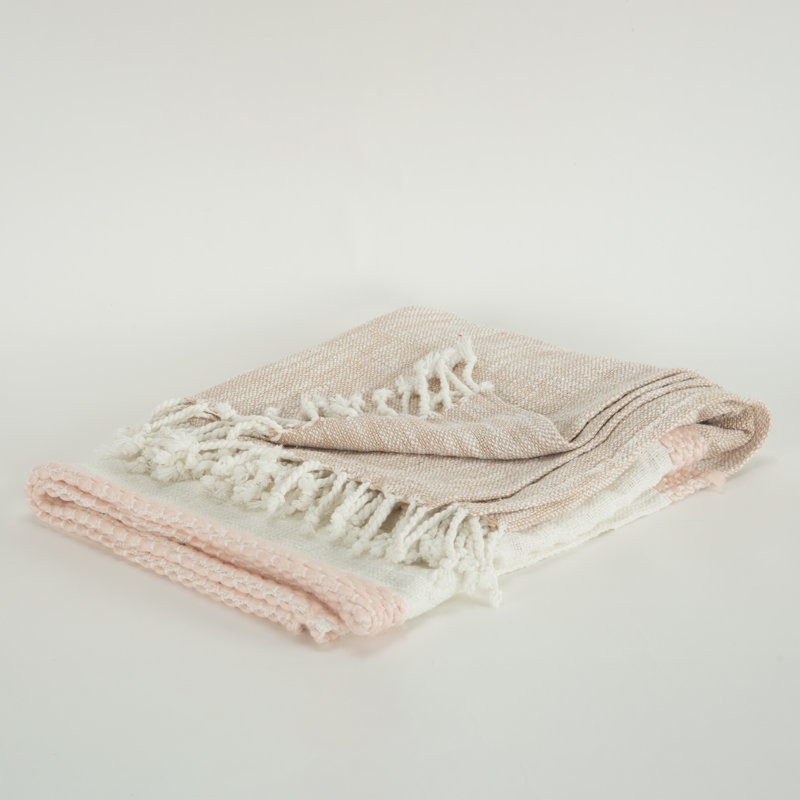 Hand Woven Throw Blanket, Pink/White