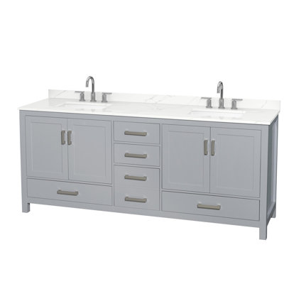 Meuble-lavabo double autoportant 80 po avec plateau en quartz Sheffield