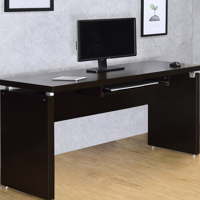 Bureau d'ordinateur au fini cappuccino, plateau à clavier inclus, forme rectangulaire, et fiable pour le bureau ou le bureau, fabriqué à partir d'un panneau de particules avec tiroir, bureau, usage domestique, fabriqué en