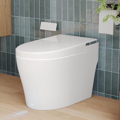 DeerValley Elongated Smart Toilet with Integrated Bidet, Tankless Design, Foot Kick & Auto Flush in White