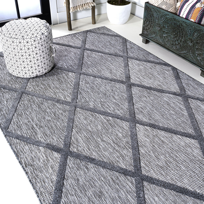 Tapis intérieur / extérieur gris foncé Briano Diamond Trellis, Rectangle 3 pi 1 po x 5 pi