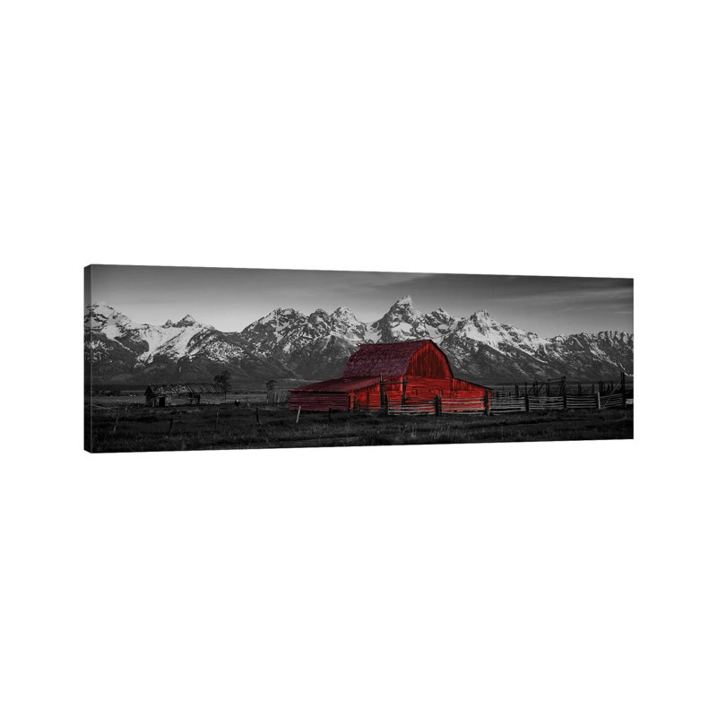 Barn Grand Teton National Park WY USA Colour Pop - No Frame Panoramic Print on Canvas, 30.48 cm H x 91.44 cm W x 1.91 cm D
