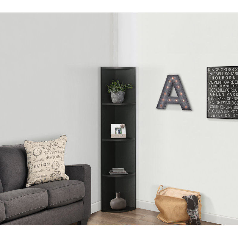 Bibliothèque d'angle Andriejus à 4 niveaux avec tablettes ouvertes, support de rangement autoportant pour le salon, la chambre à coucher ou le bureau