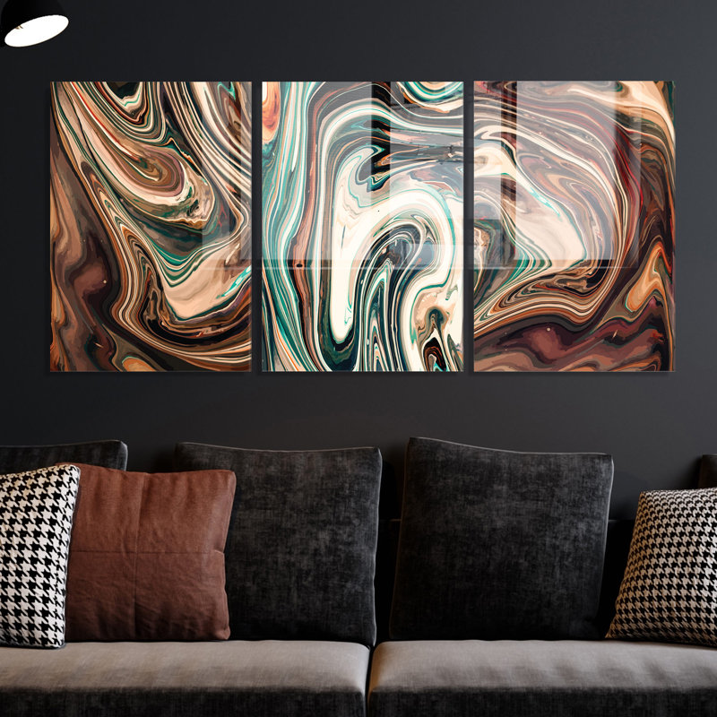 3 Piece Wall Art on Glass, 50cm H x 70cm W x 0.4cm D