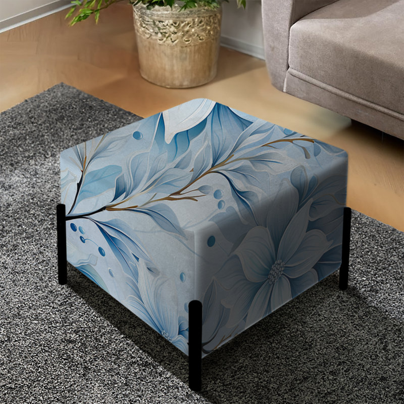 Repose-pieds carré bleu à motif floral marguerite arctique