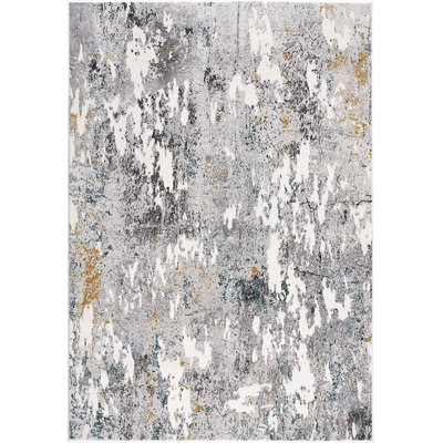 2' X 8' Grey And White Abstract Power Loom Stain Resistant Area Rug