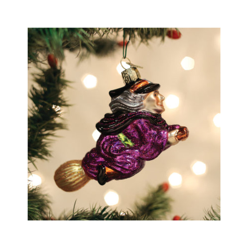 Old World Christmas Glass Blown Ornament for Tree, Witch On Broomstick