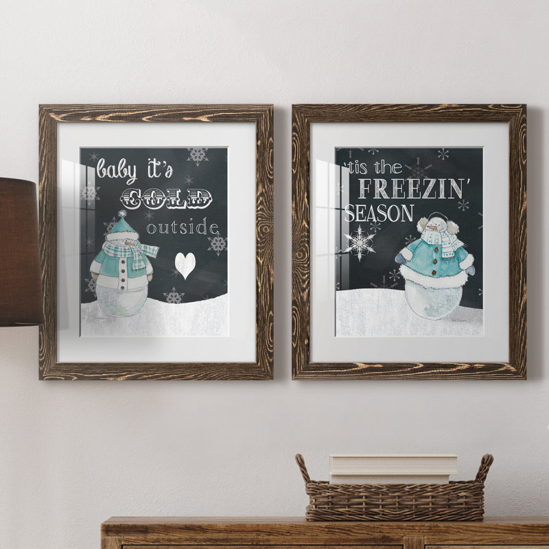 «Baby It's Cold dehors», ensemble de 2 reproductions d'art textuel, Papier, cadre noyer, Blanc, H 20 po x l 17 po x P 1 po