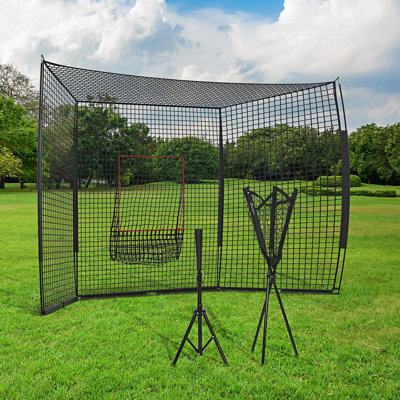 Filet de baseball de 17 pi x 5,5 pi avec zone d'attaque, té, caddie et sac de transport pour lancer et frapper, très grand équipement d'entraînement de baseball et de baseball