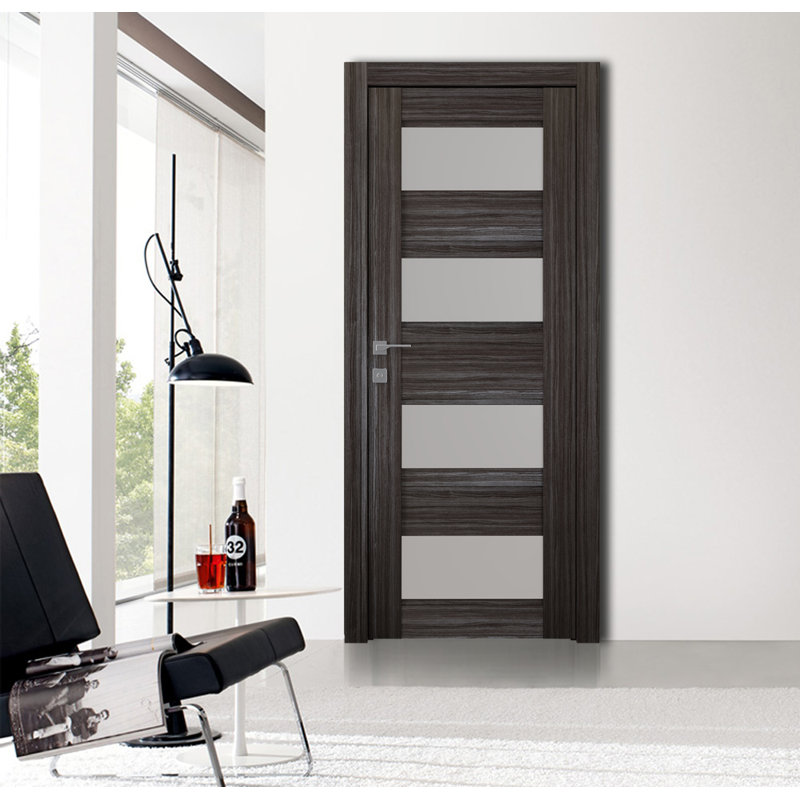 Gray Oak Solid Pine and Frosted Glass Modern Interior Door