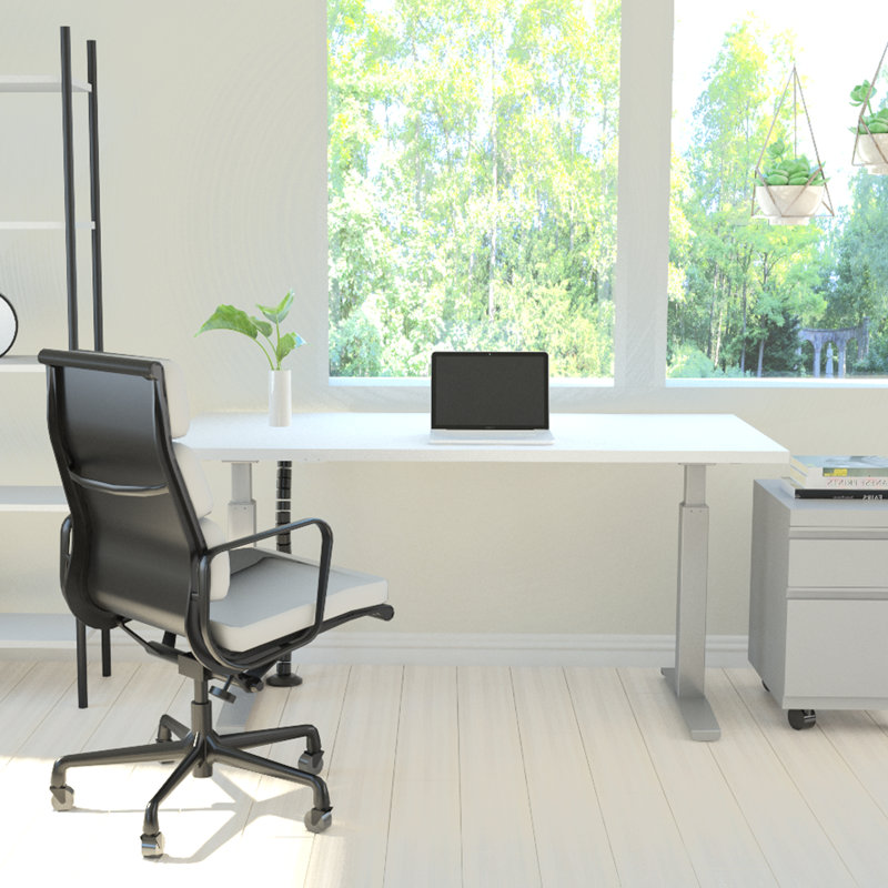 REVOH Adjustable Height Desk, Glacier White, 50" H X 60" W  x 24" D