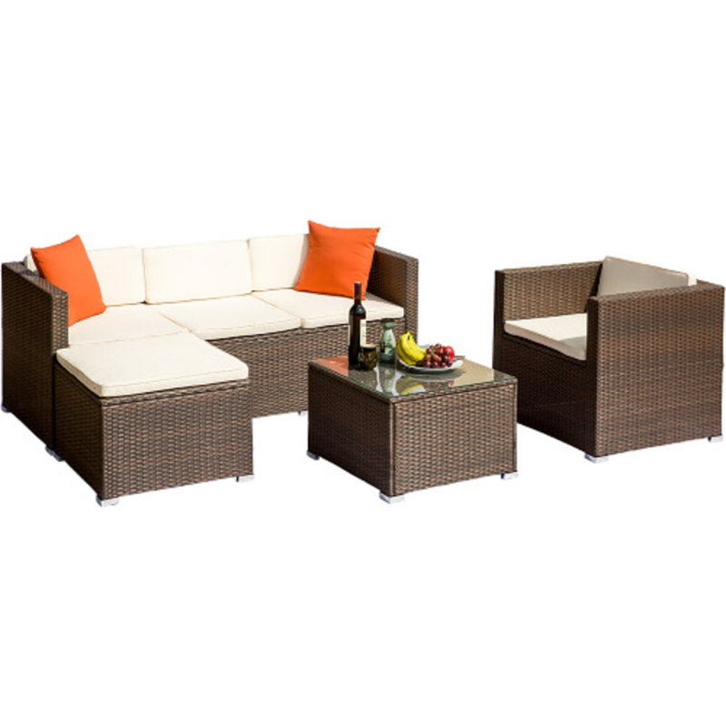 Ensemble de conversation en osier / rotin pour 4 personnes avec coussins