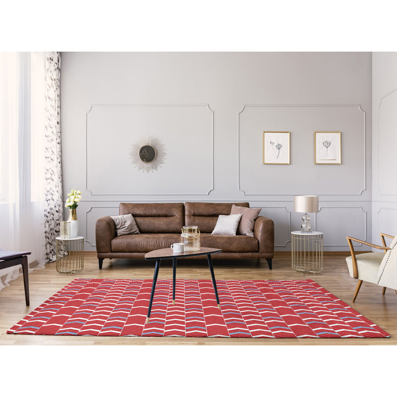 Tapis de zone rouge/bleu fait main, Rectangle 9 pi x 12 pi