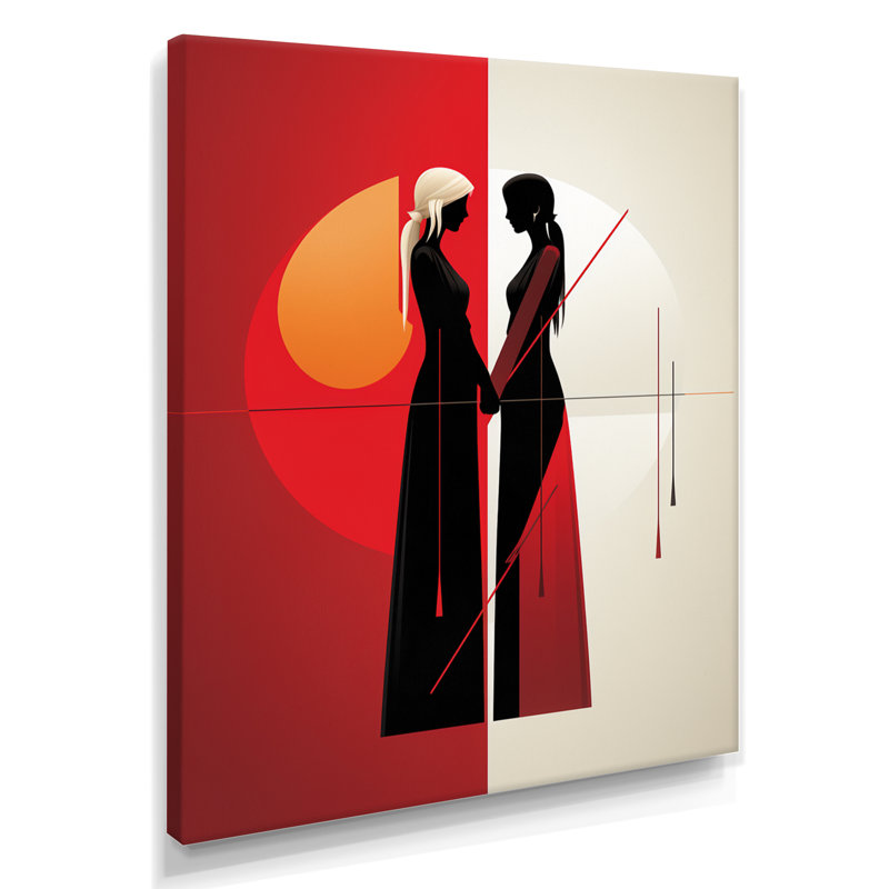 Silhouette géométrique Couple tenant par la main - Couple, art mural, Toile tendue, H 32 po x l 16 po x P 1 po