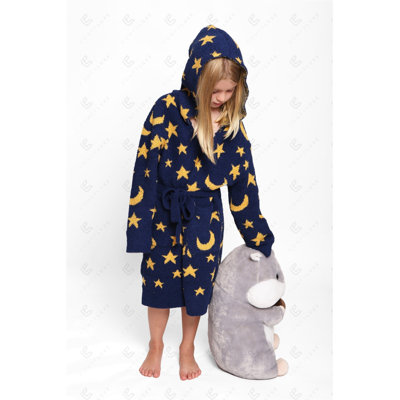 Peignoir à capuchon de luxe pour enfants avec ceinture à poches avant - ciel de nuit