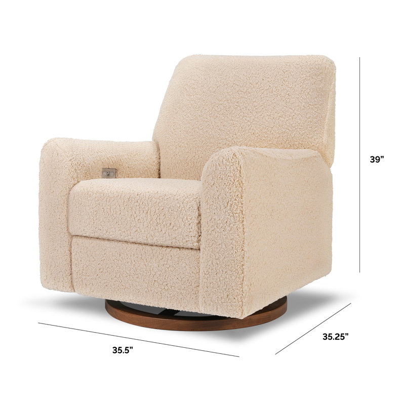Sunday Power Recliner and Swivel Glider, Beige Sherpa, Dark Wood