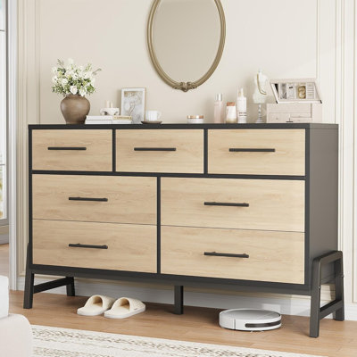 Commode 7 tiroirs, commode autoportante de 52 po de large avec rangement, commode en bois