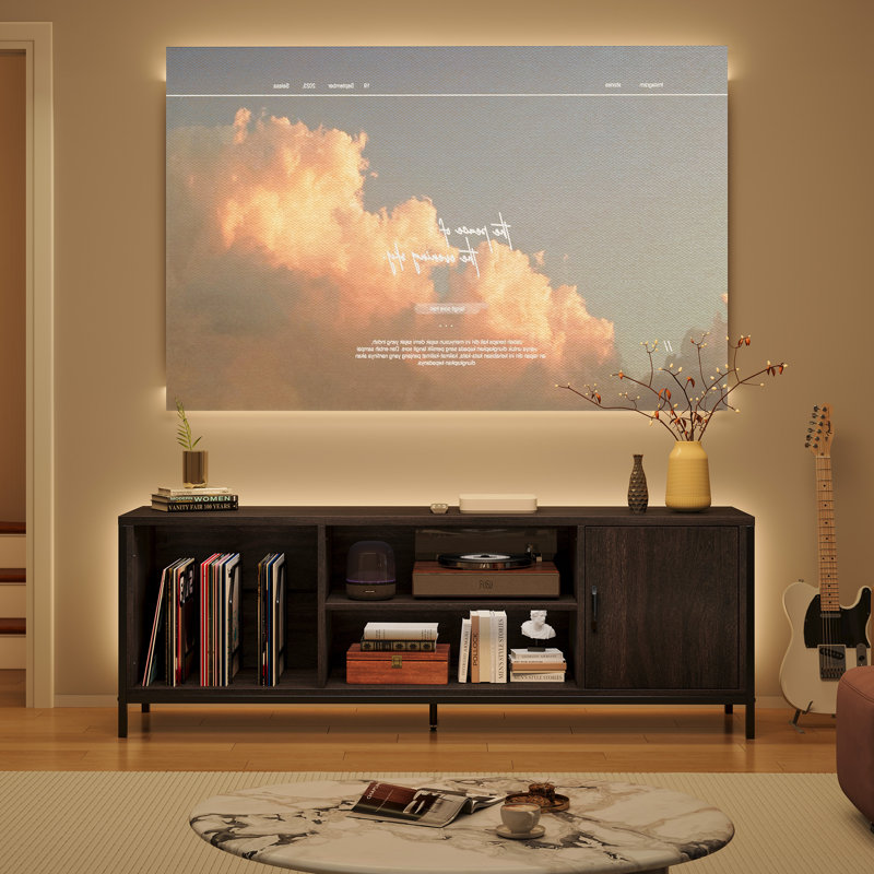 Farmhouse Tv Stand For Tvs Up To 65 70 75" With Adjustable Record Player Shelf – Dark Walnut, Dark Walnut