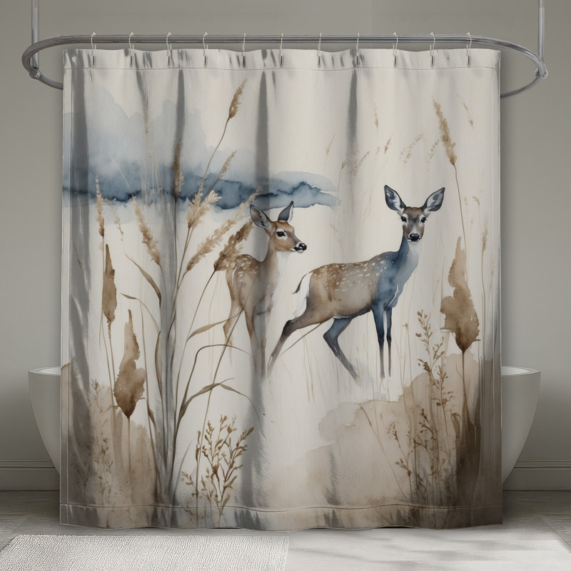 Rideau de douche cerf dans une prairie très long, L 70 po x H 93 po