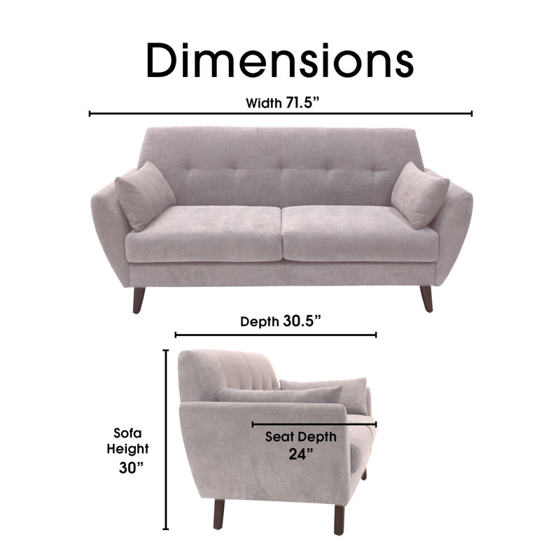 Serta Artesia Midcentury Modern Sofa with Tapered Legs, Ivory, 30" H x 61" W x 30.5" D, 2