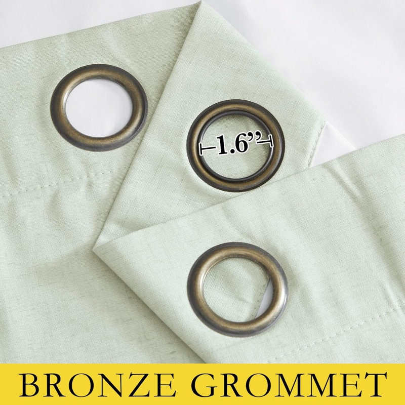  100% Blackout Curtains Linen Texture Thermal Insulated Noise Reducing Grommet Drapes for Bedroom & Living room, Sliver Green