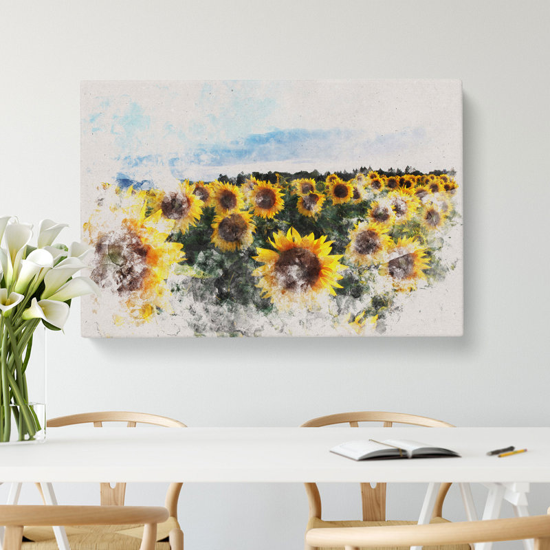 Sunflowers Watercolour - Wrapped Canvas, 40cm H x 60cm W x 3cm D
