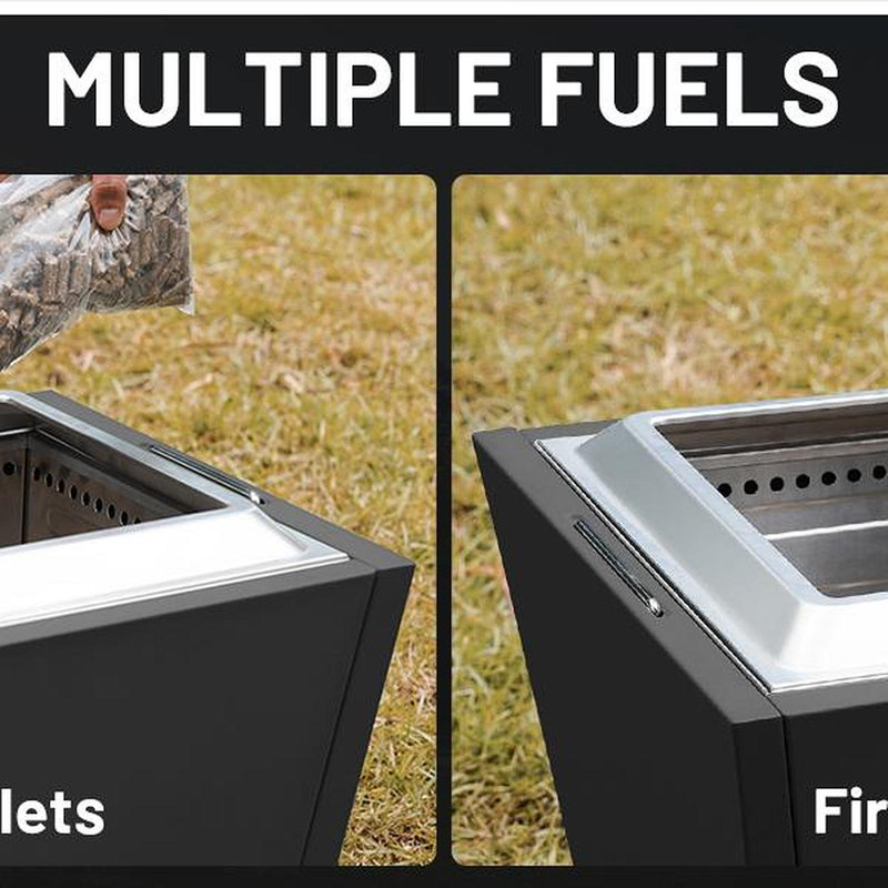 Cyberpit One Pro 25 Inch Smokeless Fire Pit, Wood Burning Fireplaces W/Pull-Out Ash Pan, Portable Outdoor Firepits, Carry Handle For Backyard Patio Camping, Stainless Steel, Black