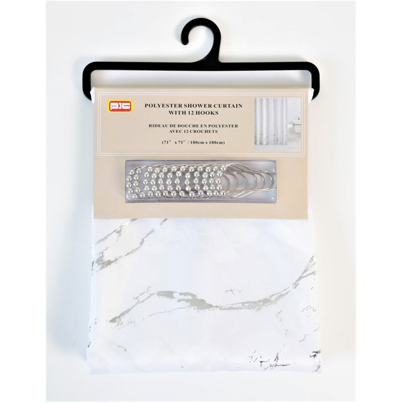 Rideau de douche en polyester à imprimé marbre argenté (gris), Blanc