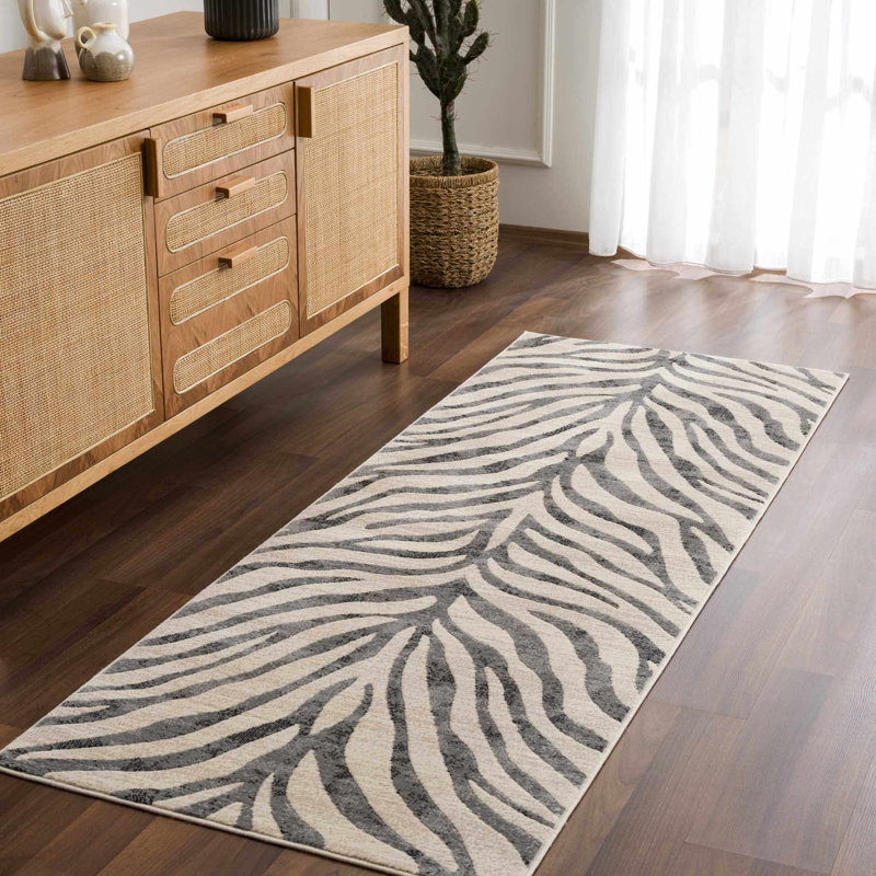 Tapis taupe / gris clair à imprimé animalier Edsel, Rectangle 2 pi x 3 pi