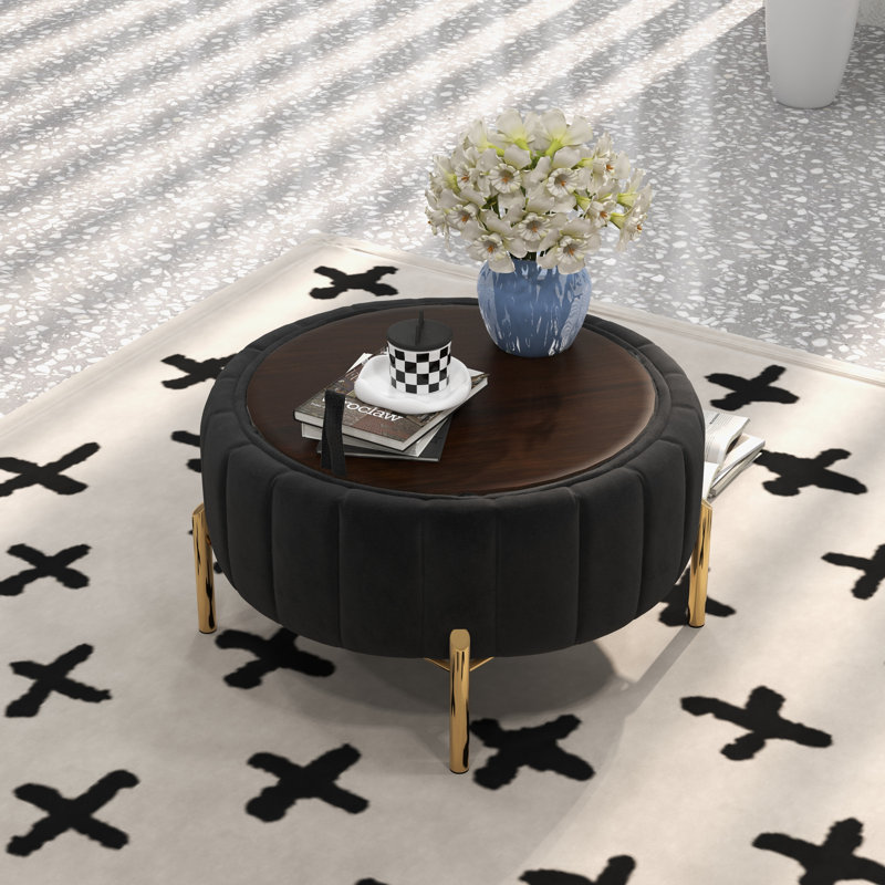 Rilee Velvet Ottoman, Black Velvet