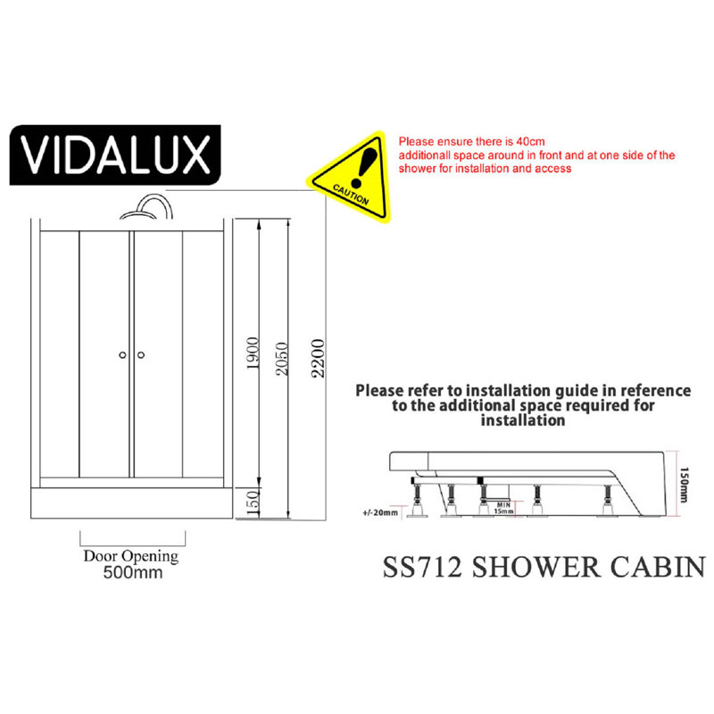 Vidalux Hydro SS712 Right Shower Cabin 1200 x 800, Black