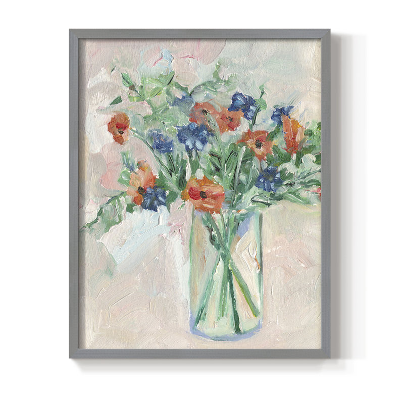Painterly Soft Bouquet II, reproduction encadrée - bois massif, Cadre simple gris, H 10 po x l 8 po
