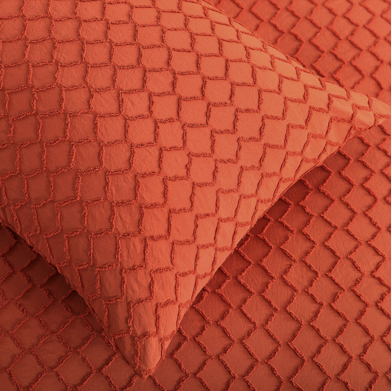 Ensemble d'édredon en jacquard et capitonné Suniya, Édredon pour lit simple + 1 taie décorative stan, Orange