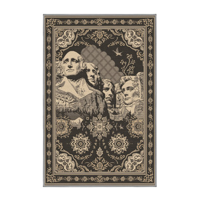 Machine Washable Paitlyn Mount Rushmore Traditional Oriental Rug in Gray – Gray Binding