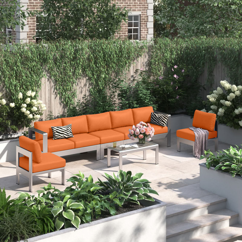 Shore 6 Piece Sectional Seating Group with Cushions, Orange