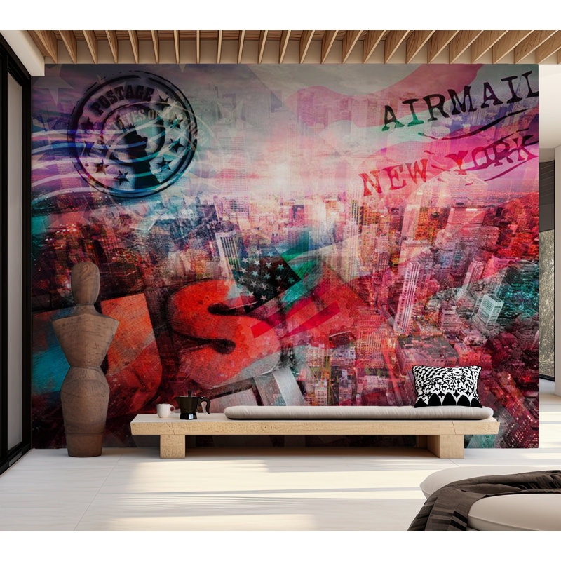 Murale pelez et collez - Poste aérienne à New York, L 57 po x L 41 po