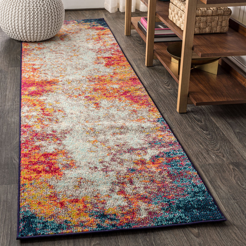 Tapis crème / bleu Lasley Contemporary, Tapis de couloir 2 pi 3 po x 8 pi